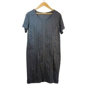 Sundance Eyelet Cotton Short Sleeve Shift Dress Charcoal Gray Size 12